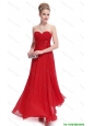 Modest Sweetheart Ruched Red Prom Dresses with Appliques