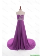 Pretty Fashionable Beaded Court Train Prom Dresses in Eggplant Purple