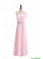 Pretty Wonderful Ruffles and Belt One Shoulder Prom Dress in Baby Pink