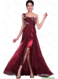 Wonderful One Shoulder Wine Red Prom Dresses with Beading for 2016