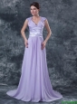 2015 Pretty Empire V Neck Prom Dresses with Beading in Lavender