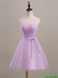 Cheap Pretty Ruching and Belt Short Prom Dresses in Lilac for 2016