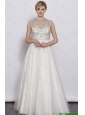 Modest A Line Scoop White Prom Dresses with Beading
