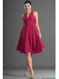 Luxurious Halter Top Wine Red Short Prom Dress with Ruching