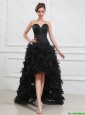 New Arrivals High Low Black Prom Gowns with Beading and Ruffles