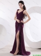 New Arrivals Straps Brush Train Long Purple Prom Dresses with High Slit