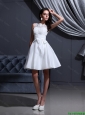 New Style White A Line Prom Gowns with Lace and Bowknot