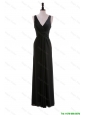 Cheap Discount Empire V Neck Ruching Black Prom Dresses for Holiday
