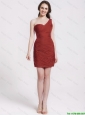 New Arrivals One Shoulder Ruching Short Prom Dresses in Wine Red