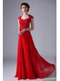 V Neck Lace and Red Prom Dresses with Beading and Lace