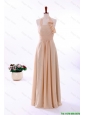 Pretty 2016 Fall Empire Halter Top Prom Dresses with Ruching in Champagne