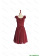 Cheap Inexpensive Wine Red Short Prom Dress with Ruffled Layers and Belt