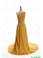Perfect Exquisite One Shoulder Beading Gold Prom Dresses with Court Train