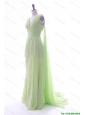 Wonderful Watteau Train Yellow Green Prom Dresses with Ruching and Pleats