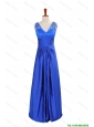 Cheap 2016 Winter New Empire V Neck Blue Prom Dresses with Beading