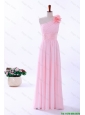 Pretty Custom Made Empire One Shoulder Hand Made Flowers Prom Dresses in Baby Pink