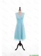 Pretty Custom Made Empire V Neck Knee Length Prom Dresses in Light Blue
