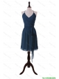 Cheap Brand New Halter Top Sashes Short Prom Dresses in Navy Blue