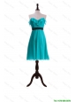 Cheap New Style Ruffles and Belt Short Prom Dresses in Turquoise