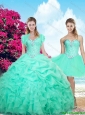 2015 Fall Top Seller Sweetheart Beaded Apple Green Quinceanera Dresses with Ruffles