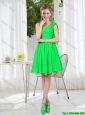 Elegant A Line Straps Green Bridesmaid Dresses with Hand Made Flowers