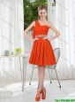 Rust Red One Shoulder Prom Dresses with Beading and Belt