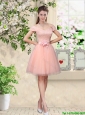 Discount Off the Shoulder Hand Made Flowers Prom Dresses in Baby Pink