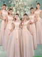 Luxurious Champagne Prom Dresses with Lace and Bowknot