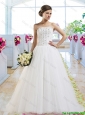 Elegant A Line Brush Train Wedding Dresses with Beading