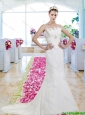 Exclusive Strapless Beaded Brush Train Wedding Dresses with Lace