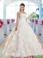 Gorgeous A Line Strapless Brush Train Bridal Dresses with Lace
