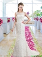 Luxurious Column Scoop Court Train Bridal Gowns with Lace