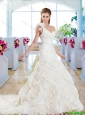Luxurious Mermaid One Shoulder Wedding Gowns with Rolling Flowers
