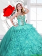 Classical Ruffles and Beaded Quinceanera Gowns in Turquoise