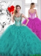 Gorgeous Beading Scoop Teal Quinceanera Dresses with Ruffles
