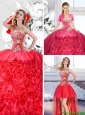 Red 2016 Spring Fashionable Detachable Quinceanera Dresses with Ruffles