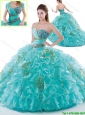 Beautiful Brush Train Quinceanera Gowns with Ruffles and Beading