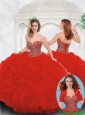 Perfect Red Sweet 16 Gowns with Beading and Ruffles