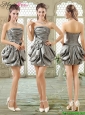New Style Short Strapless Silver Prom Dresses with Pick Ups