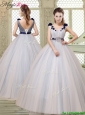 Pretty Champagne Straps Quinceanera Gowns with Belt and Appliques