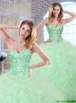 2016 Spring Cheap Beading and Ruffles Apple Green Quinceanera Dresses