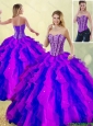 Classical Beading and Ruffles Multi Color Detachable Quinceanera Dresses