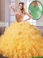 Hot Sale Winter Beading and Ruffles Quinceanera Dresses in Gold