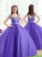 2015 Winter Classical Square Beading Mini Quinceanera Dresses with Cap Sleeves