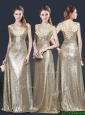 2016 Perfect V Neck Sequins Prom Dresses in Champagne