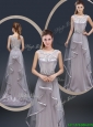Exquisite Brush Train Scoop Modest Prom Dresses with Appliques