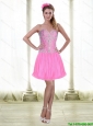 2015 Elegant Short Sweetheart Prom Dresses with Beading in Rose Pink