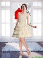 Champagne Popular Prom Dress with Beading and Ruffled Layers