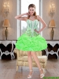 Exquisite Mini Length Beaded and Pick Ups Prom Dresses in Spring Green