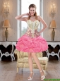 Luxurious Mini Length Beaded Rose Pink Prom Dresses with Pick Ups